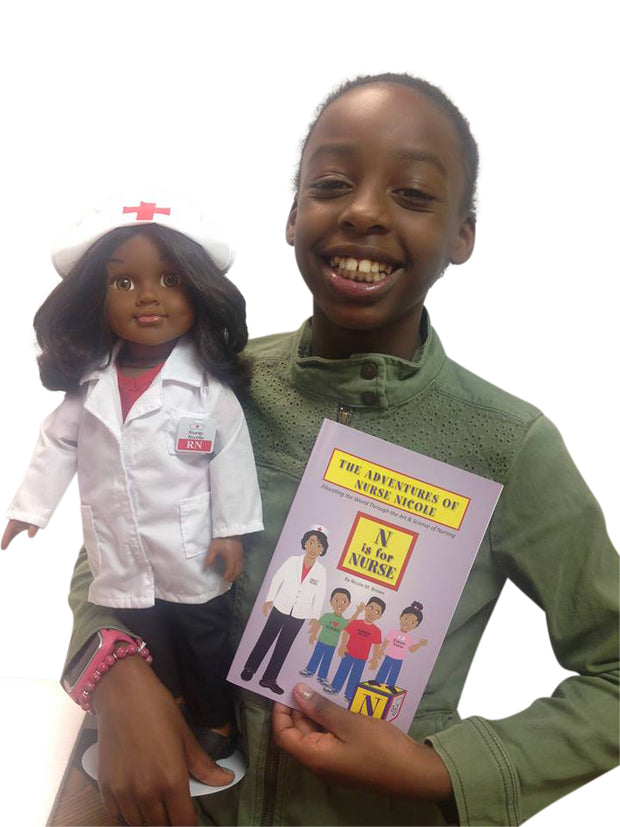 Nurse Nicole (African AMerican) 18 inch doll with 2 books and 1 DVD - Bundle