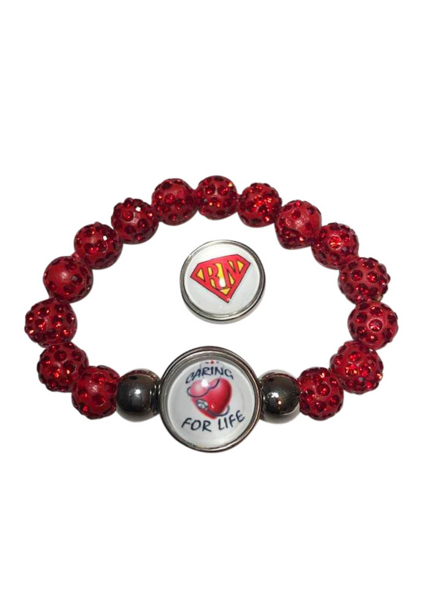 SNAP 18mm Red bracelet with Super RN & Caring for Life Snap 18mm