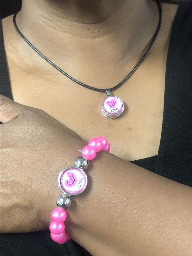 CNA Necklace + Bracelet Bundle with Snap Jewelry Charms
