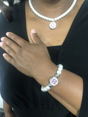 SNAP Pearl Necklace 8mm and Snap Bracelet with 2 RN snaps 18mm